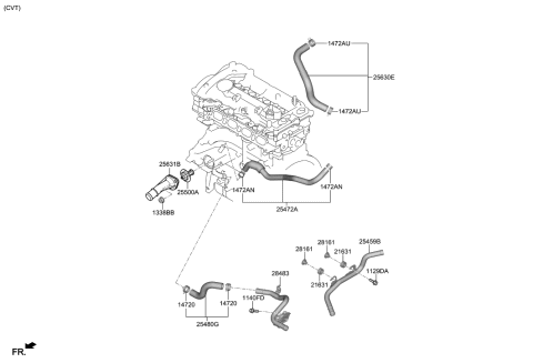 2019 Hyundai Elantra US Alabama made Coolant Pipe & Hose Diagram 2