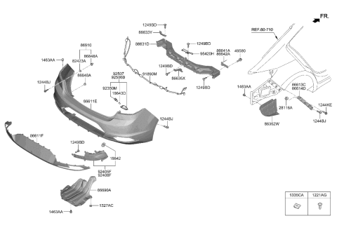 2019 Hyundai Elantra Rear Bumper Cover, Upper Diagram for 86611-F3500