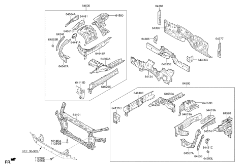 2015 Hyundai Genesis Panel Complete-Fender Apron,LH Diagram for 64500-B1000