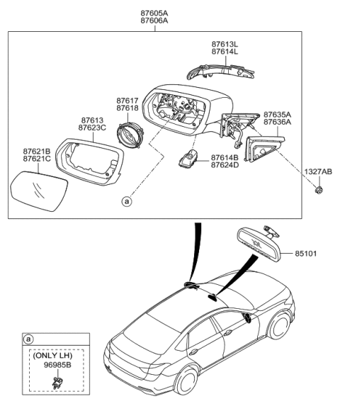 2014 Hyundai Genesis New Body Style Mirror-Outside Rear View Diagram