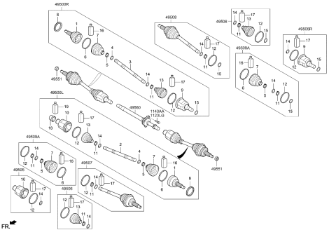 2014 Hyundai Genesis Joint & Shaft Kit-Front Axle W Diagram for 49526-B1100