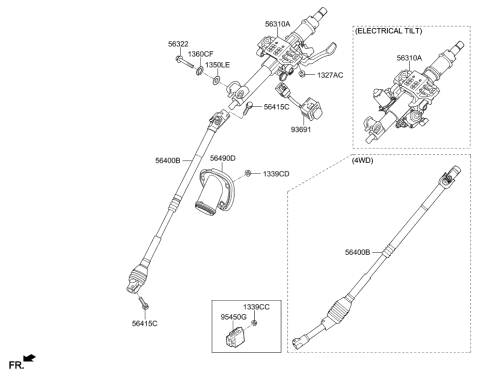 2014 Hyundai Genesis New Body Style Steering Column & Shaft Diagram