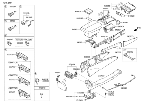 2014 Hyundai Genesis Switch Assembly-Console Diagram for 93310-B1055-4X