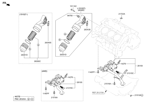 2015 Hyundai Genesis Oil Filter Complete Assembly Diagram for 26300-3LAA0
