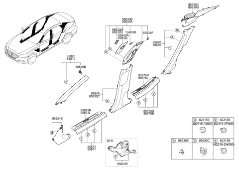 2014 Hyundai Genesis Trim Assembly-Rear Pillar Upper LH Diagram for 85850-B1500-SG2