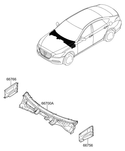 2014 Hyundai Genesis Panel-Cowl Side Outer Upper,RH Diagram for 66766-B1000