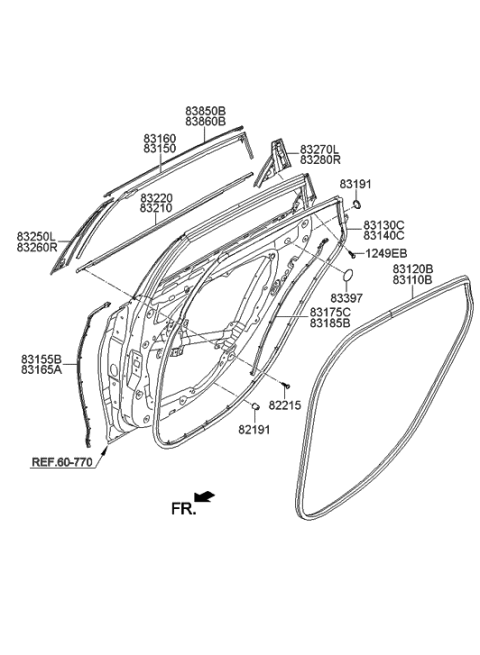 2017 Hyundai Elantra Garnish Assembly-Rear Door Front Frame,LH Diagram for 83250-B1001-BLH