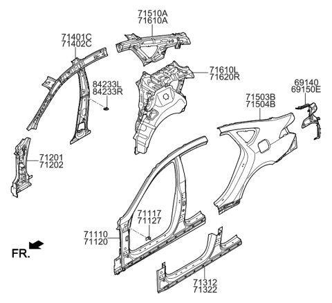 2014 Hyundai Genesis Pillar Assembly-Center Inner,RH Diagram for 71402-B1050