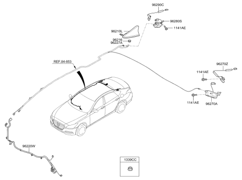 2016 Hyundai Genesis Combination Antenna Assembly Diagram for 96210-B1400-YR6