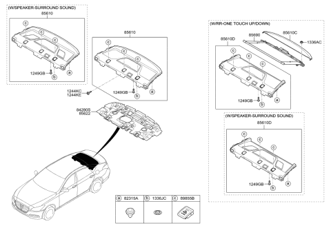 2014 Hyundai Genesis Trim Assembly-Package Tray Front Diagram for 85620-B1010-SG2