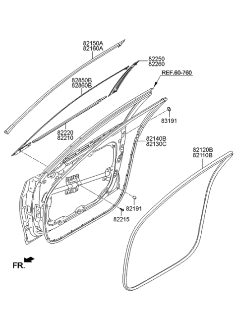 2016 Hyundai Genesis Front Door Moulding Diagram