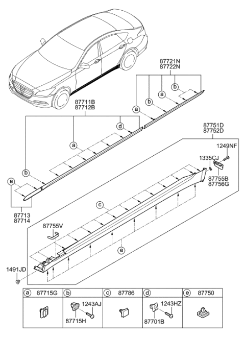 2016 Hyundai Genesis Body Side Moulding Diagram