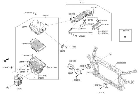 2014 Hyundai Genesis Air Filter Diagram for 28128-B1000