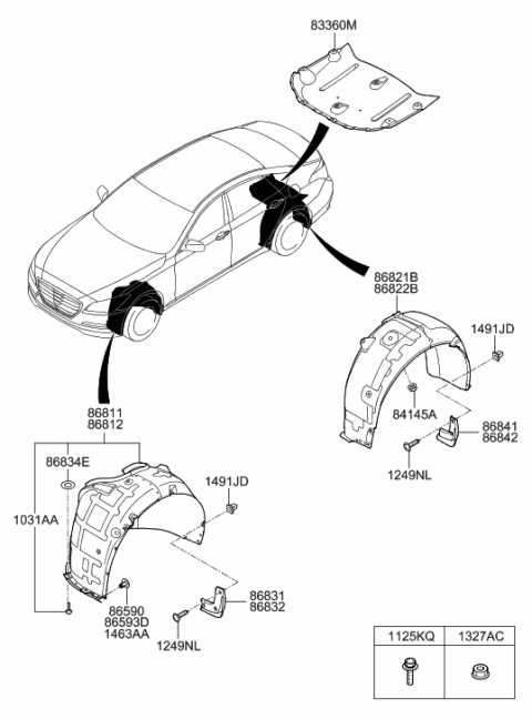 2015 Hyundai Genesis Front Wheel Guard Assembly,Left Diagram for 86811-B1100