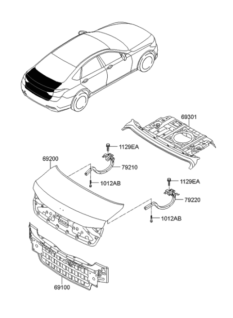 2014 Hyundai Genesis Panel Assembly-Back Diagram for 69100-B1100