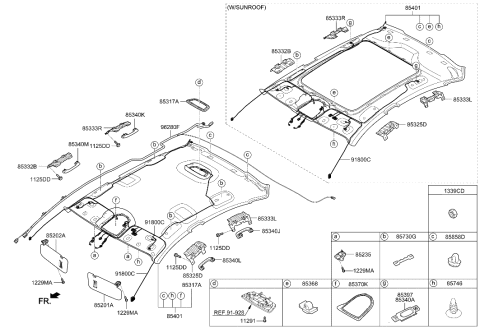 2014 Hyundai Genesis New Body Style Sunvisor & Head Lining Diagram