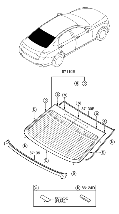 2014 Hyundai Genesis New Body Style Rear Window Glass & Moulding Diagram