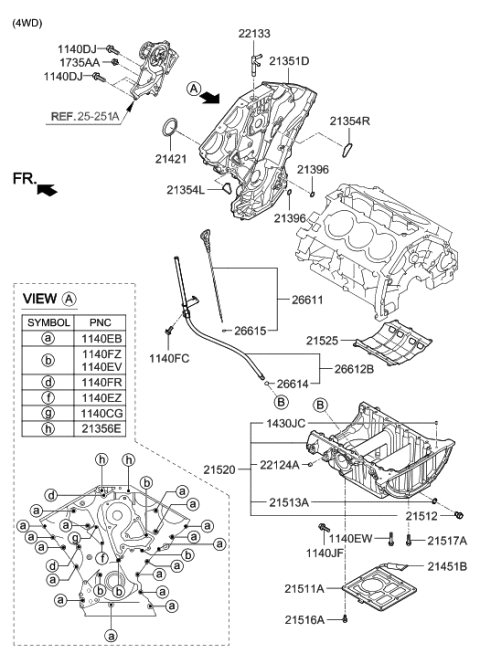2017 Hyundai Elantra Oil Level Gauge Guide Diagram for 26612-3CKA0