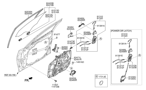 2016 Hyundai Genesis Motor Assembly-Front Power Window,RH Diagram for 82460-B1000