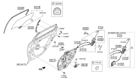 2014 Hyundai Genesis Rear Door Window Regulator & Glass Diagram