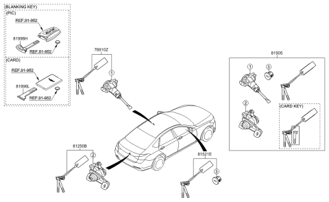 2014 Hyundai Genesis Lock Key & Cylinder Set Diagram for 81905-B1070