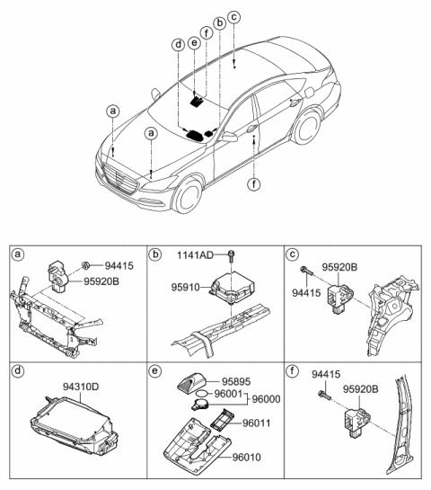 2016 Hyundai Genesis Cover-Rain Sensor Diagram for 96005-B1010