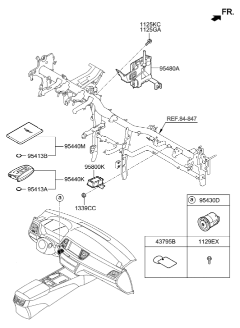 2014 Hyundai Genesis Remote Smart Key Keyless Fob Uncut Blank Diagram for 95440-B1210