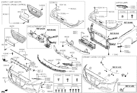 2014 Hyundai Genesis Front Bumper Grille License Plate Moulding Diagram for 86519-B1410