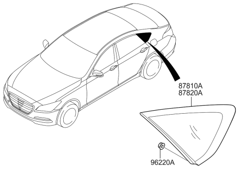 2015 Hyundai Genesis Glass & MOULDING Assembly-Quarter Diagram for 87820-B1100