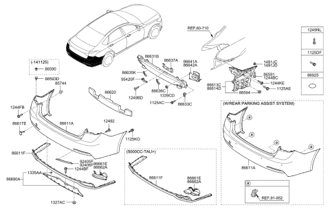 2016 Hyundai Elantra Rear Bumper Cover Diagram for 86640-B1100