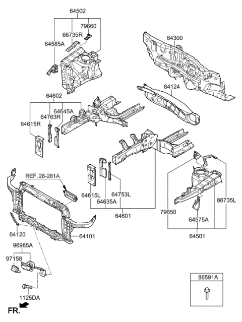 2017 Hyundai Veloster Fender Apron & Radiator Support Panel Diagram