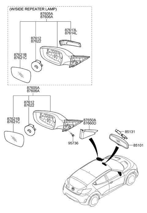 2015 Hyundai Veloster Mirror-Outside Rear View Diagram