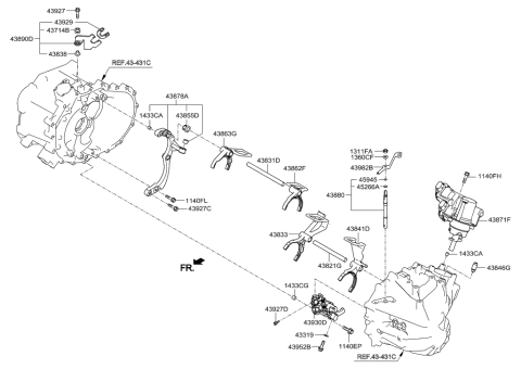 2015 Hyundai Veloster Fork Assembly-Shift(6&R) Diagram for 43860-2D000