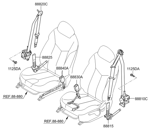 2015 Hyundai Veloster Front Seat Belt Assembly Left Diagram for 88810-2V500-RRG
