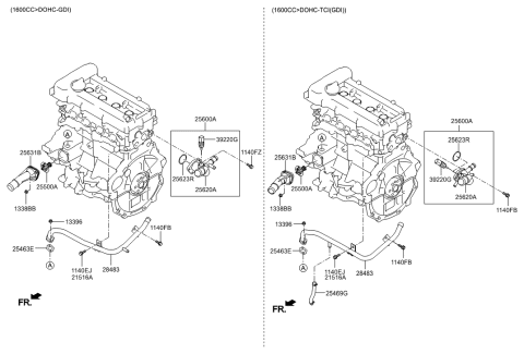 1990 Hyundai Scoupe Fitting-Coolant Inlet Diagram for 25631-2B051