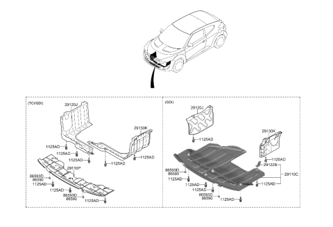 2015 Hyundai Veloster Panel Assembly-Under Cover Diagram for 29110-2V500
