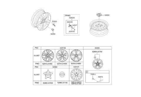 2016 Hyundai Veloster Aluminium Wheel Assembly Diagram for 52905-2V750-EB