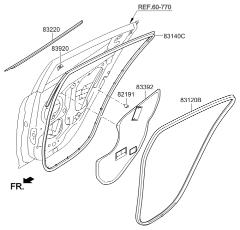 1991 Hyundai Scoupe Weatherstrip Assembly-Rear Door Side RH Diagram for 83140-2V000