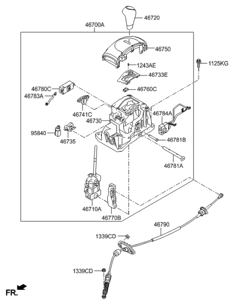 2017 Hyundai Veloster Automatic Transmission Lever Cable Assembly Diagram for 46790-2V500