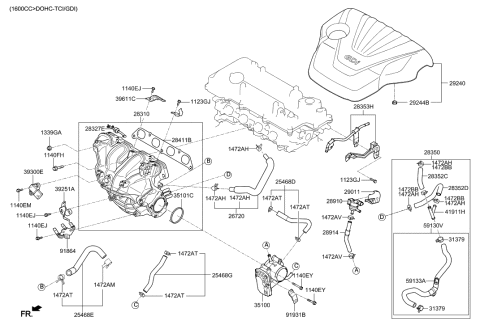 2016 Hyundai Veloster Engine Cover Assembly Diagram for 29240-2B600