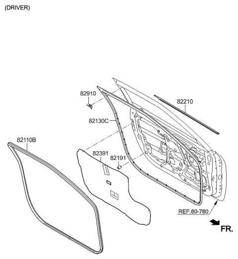 1990 Hyundai Scoupe Weatherstrip Assembly-Front Door Side LH Diagram for 82130-2V000