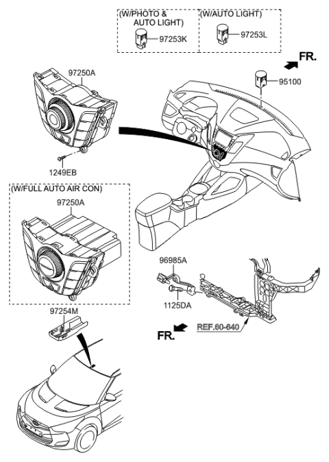 1992 Hyundai Scoupe Heater Control Assembly Diagram for 97250-2V012-BLH