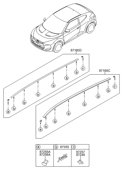 2015 Hyundai Veloster Piece-Roof Garnish End Front,LH Diagram for 87233-2V000