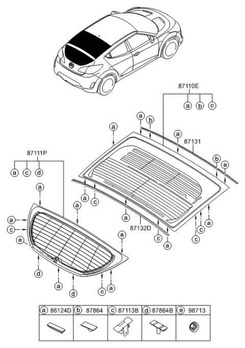 2017 Hyundai Veloster Rear Window Glass & Moulding Diagram