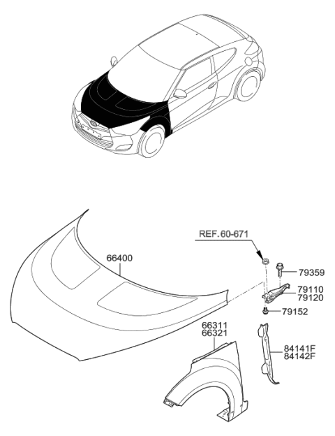 2015 Hyundai Veloster Panel Assembly-Hood Diagram for 66400-2V710
