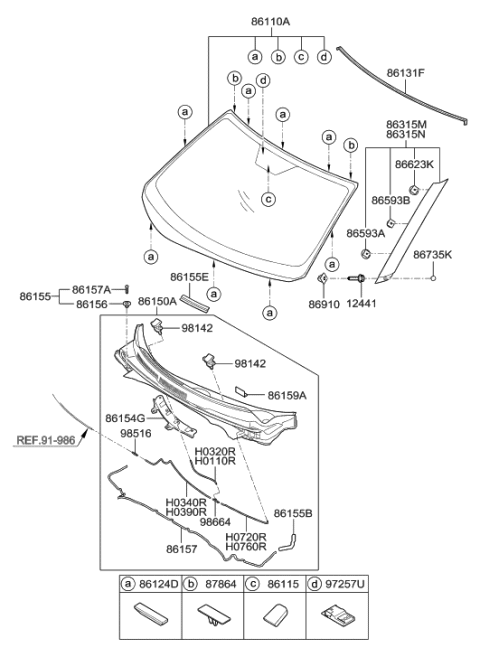 2016 Hyundai Veloster Pad-Cowl Top Cover Side Diagram for 86157-2V000