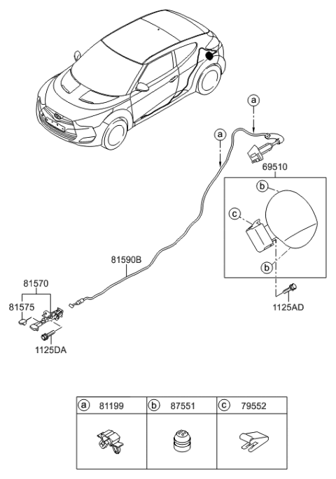 2017 Hyundai Veloster Catch & Cable Assembly-Fuel Filler Diagram for 81590-2V001
