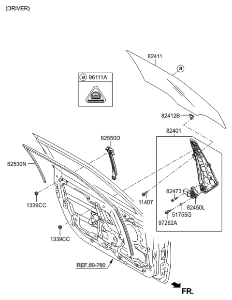 2017 Hyundai Veloster Front Door Window Regulator & Glass Diagram 1