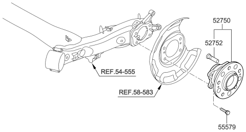 1991 Hyundai Scoupe Rear Wheel Hub Assembly Diagram for 52710-3X000