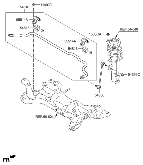 1992 Hyundai Scoupe Bar Assembly-Front Stabilizer Diagram for 54810-A5100